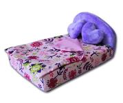 Кровать, 2 подушки, одеяло, сиреневый плюш+ цветочки