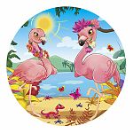 Алмазная мозаика круглая Фламинго на пляже 18см