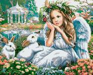 40*50 Картина по номерам Ангелочек в саду с кроликом 