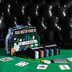 Покер в жестяной коробке: 2 колоды, 200 фишек, сукно 60x90 см